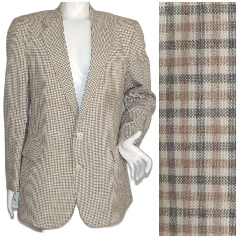 VINTAGE Plaid Blazer, 44, Haggar, Off-white/Tan/Gray, 2 buttons, Washable